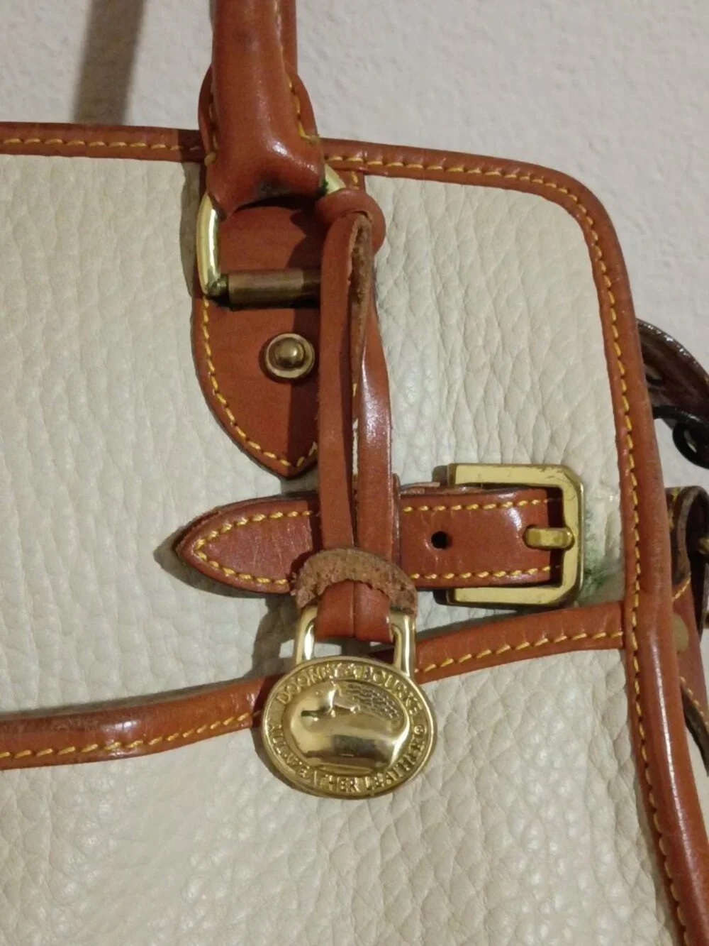 Dooney & Bourke Ivory Brown Leather Satchel Original Vintage Bag